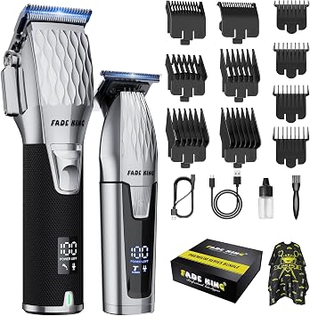 FADEKING Professional Hair Clipper and Beard Trimmer Kit for Men, Cordless Hair Cutting & Grooming Set with Zero Gap T-Blade Trimmer, Barber Hair Trimmer for Home Use, Mens Grooming Gift for Men