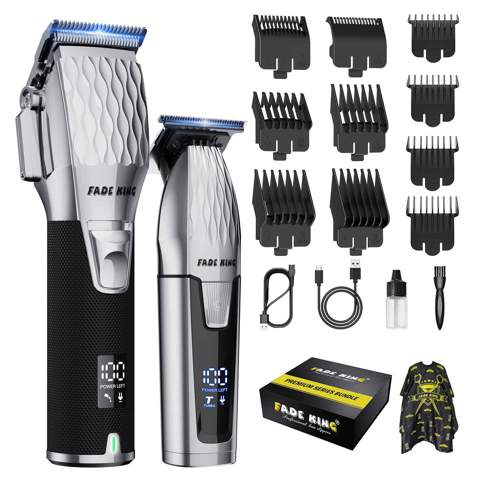 FADEKING® Professional Hair Clipper and Beard Trimmer Kit for Men, Cordless Hair Cutting & Grooming Set with Zero Gap T-Blade Trimmer, Barber Hair Trimmer for Home Use, Mens Grooming Gift for Men