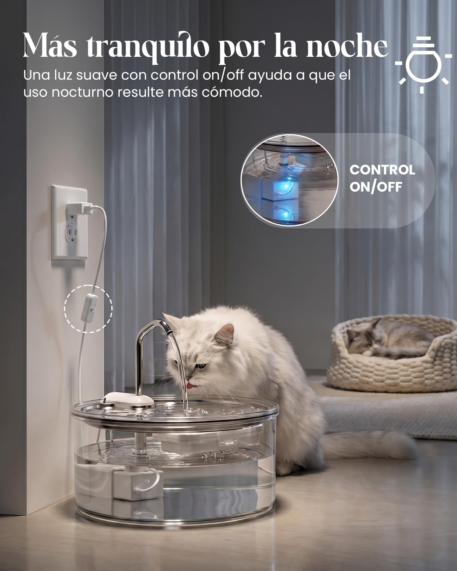 Tomxcute Fuente de Agua de Vidrio de 3,2 L para Gatos y Perros Pequeños | Nivel de agua visible, Súper Silencioso, diseño con grifo y mantenimiento sencillo