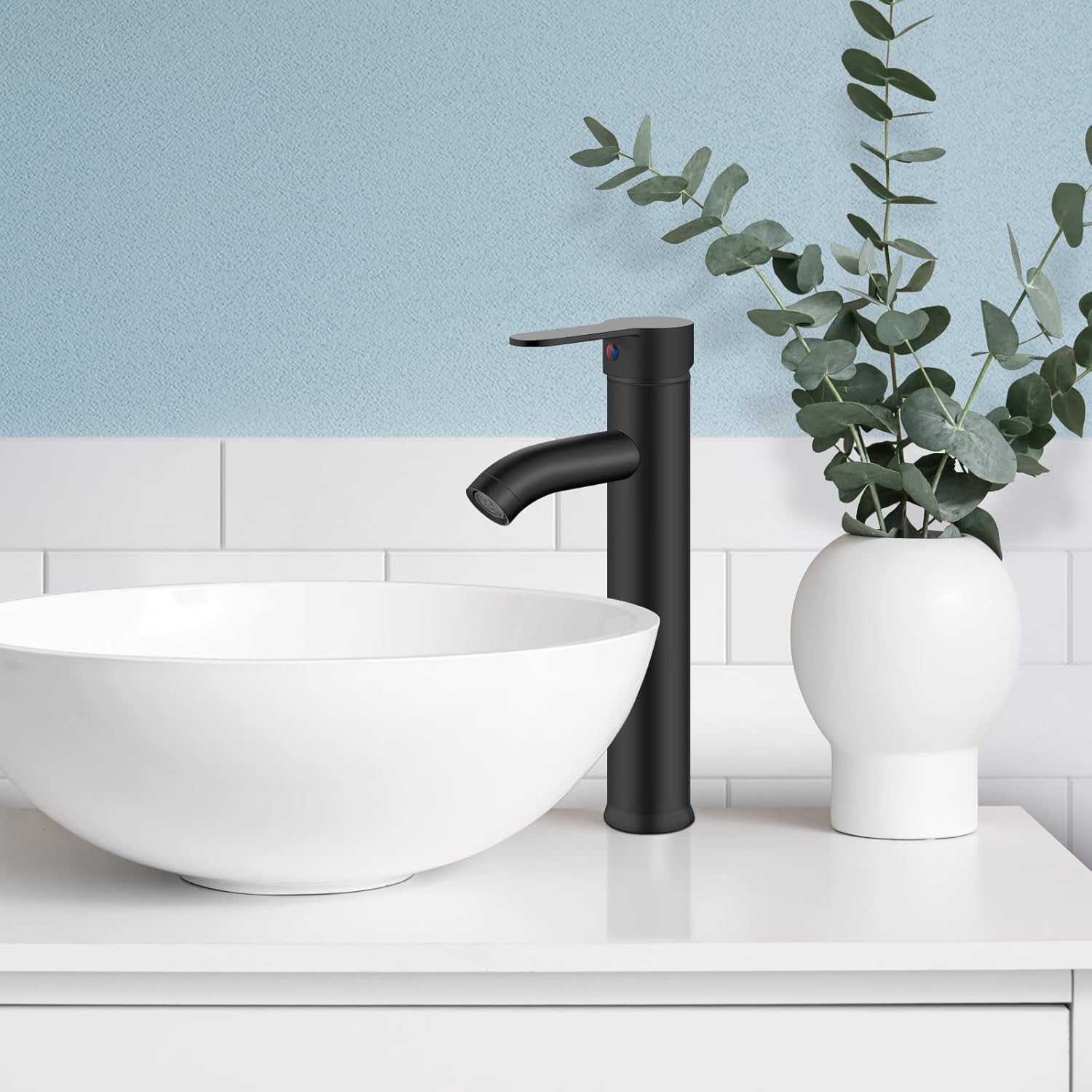 gotonovo Vessel Sink Faucet Modern Bathroom Faucet 1 Hole Deck Mount Lavatory Vanity Single Handle Mixer Tap with Water Supply Hoses and ABS Pop Up Drain Without Overflow, Matte Black - Image 8