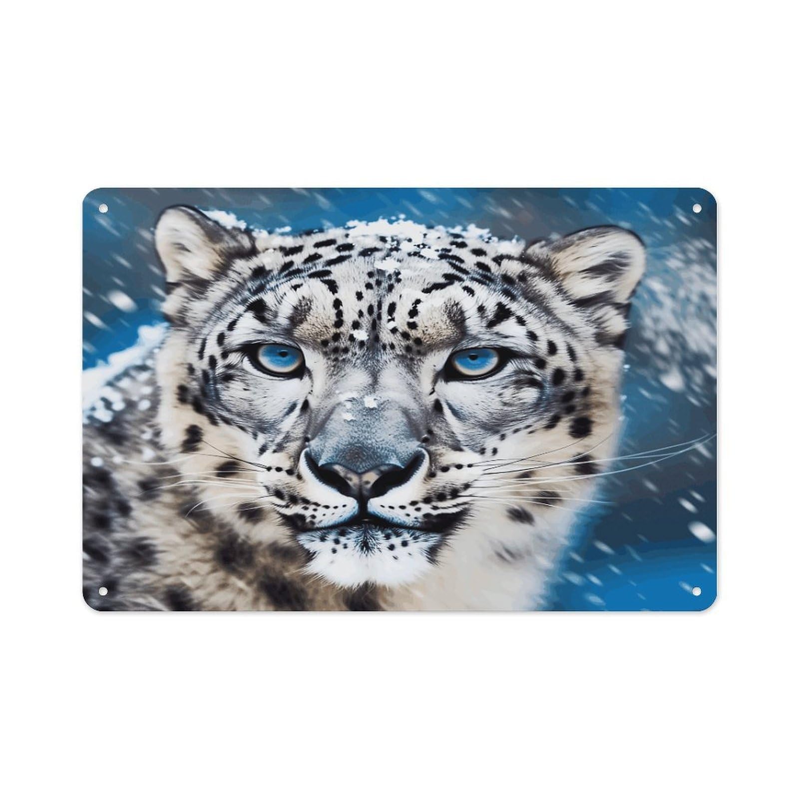 VstaDank Vintage Metal Sign Sublimation Aluminum Blue Eyed Snow Leopard2 Plaque Sign Weatherproof Art Decorative Wall Plate Boho Aluminum Wall Hanging Decor Retro Poster Plaque 8x12in