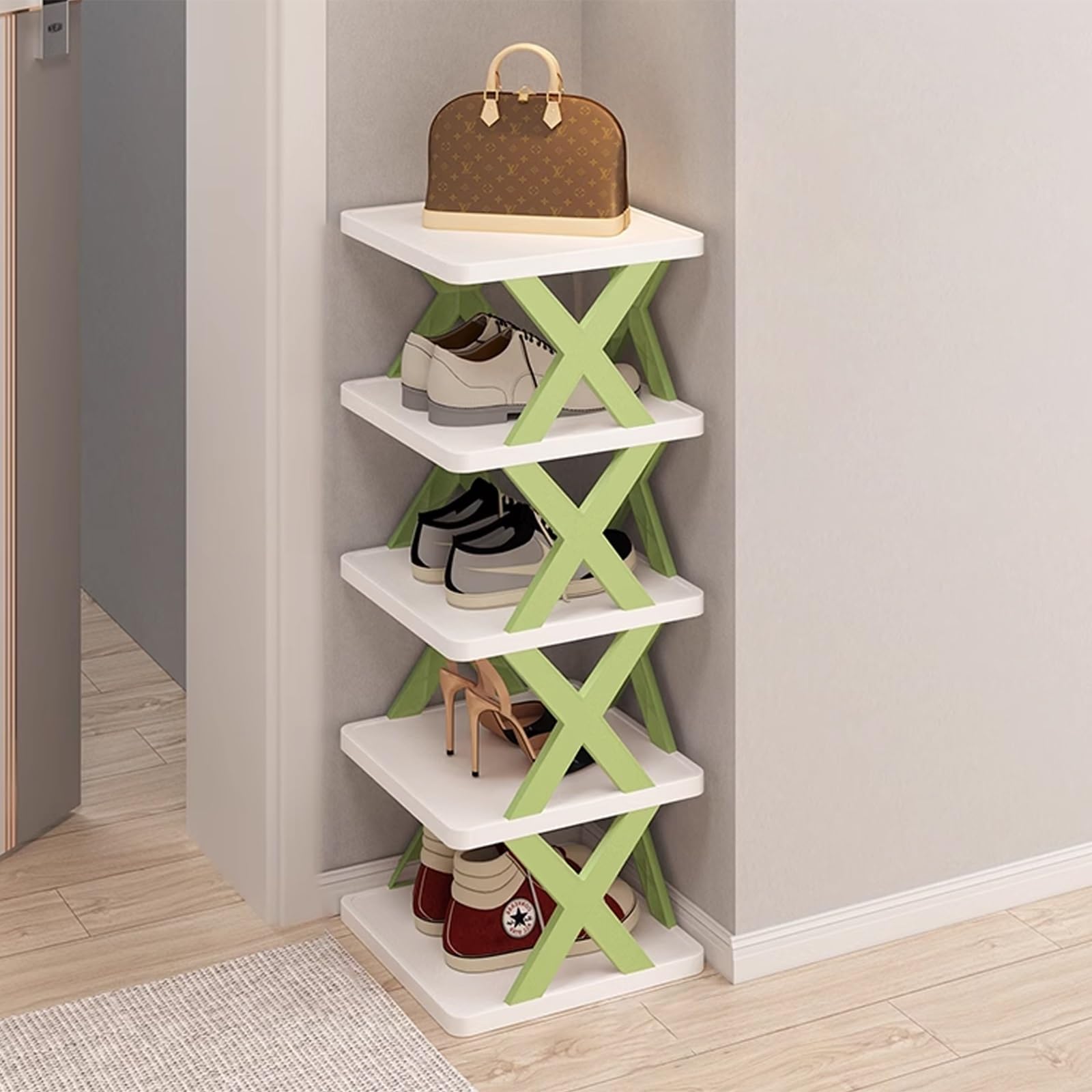 SVFOEBJM Tall Shoe Rack, Shoes Rack for Entrance, Multi-Layer Stackable Shoe Rack, Foldable Shoe Rack, Narrow Shoe Rack for Space Saving Shoe Storage, DIY Combination, Toolless Installation