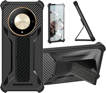 bojioderf Case Compatible for Honor X9b 5g Phone Case Cover [with Tempered Glass Screen Protector] Hybrid Case [Folding Support Magnetic] [Frosted Anti-Fingerprint] Black