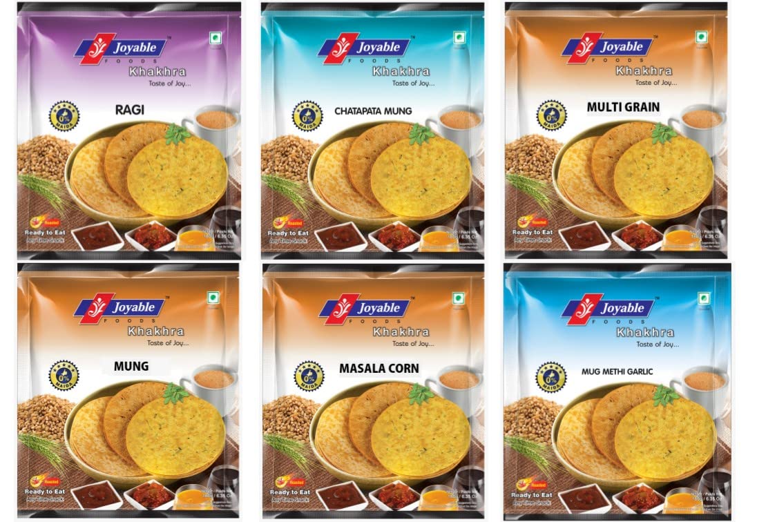 JOYABLE Diet Khakhra 6 Flavor Combo (Corn, Ragi/Nachni, Multigrain, Mung, Chatpata Mung, Mung Methi Garlic) | Healthy Traditional Gujarati Snacks | Ready To Use - Pack Of 6 - Corn, Ragi, 1080 grams (B07BYSJKCX) Amazon Price History, Amazon Price Tracker