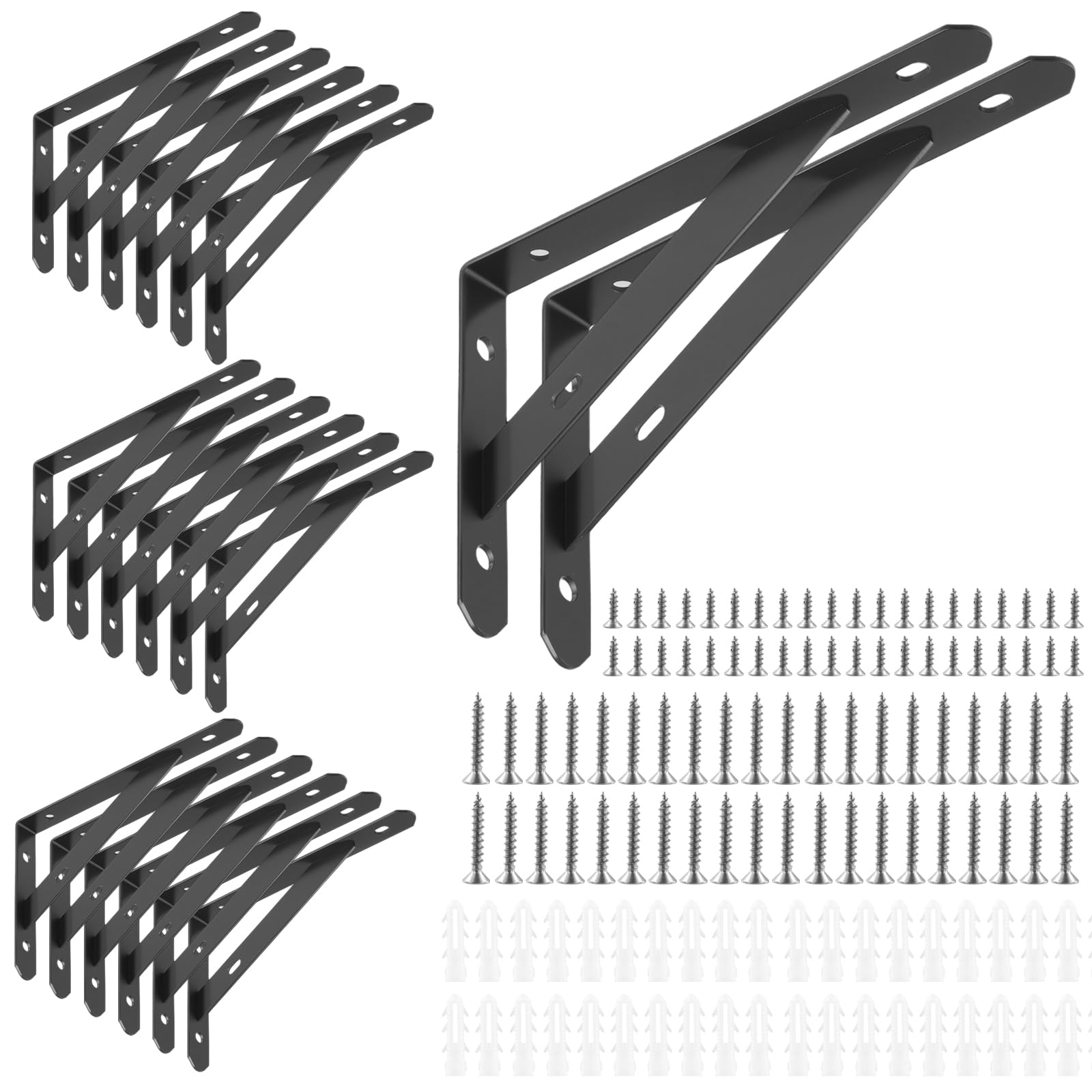 Soujap Black 20 Pcs 6 Inch Shelf Support Brackets, 15Cm Triangle Shelving Brackets With Screws For Bookshelf, Cupboard