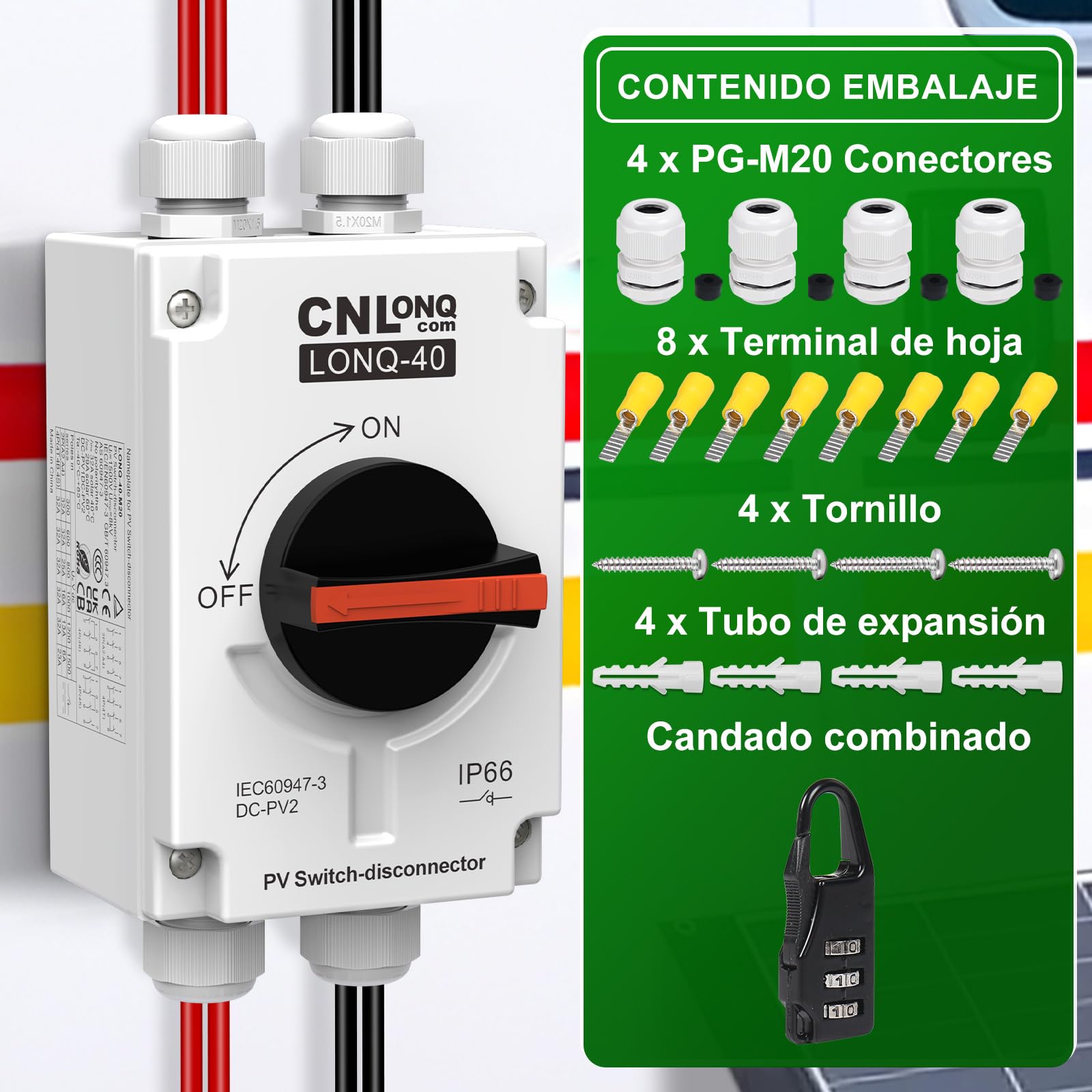 Disyuntor Fotovoltaico DC1200V 32A 1 o 2 Cuerdas IP66, Interruptor de Desconexión Solar para Paneles Solares, Sistemas Off/Grid, RVs, Barcos