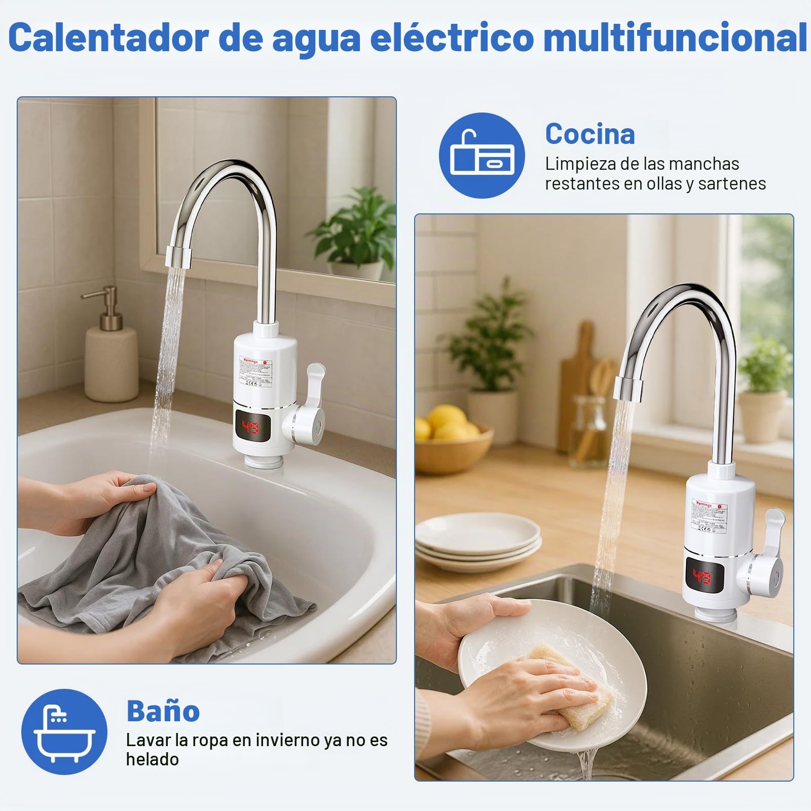Grifo eléctrico con calentador de agua, 220 V, 3000 W, grifo de agua caliente, grifo de cocina para cocina, jardín, baño, caravana, camping