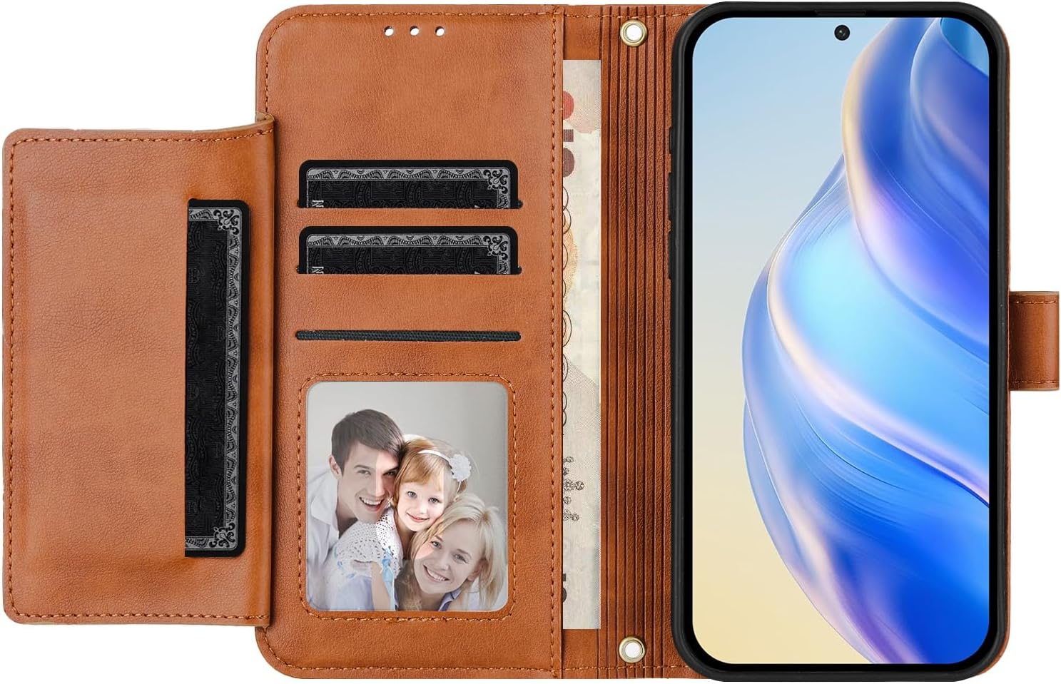 Compatible with Xiaomi Poco C75 / Poco M7 5G,Compatible with Redmi 14C (5G / 4G) / 14R / A4 Flip Kickstand PU Leather Zipper Wallet Magnetic Closure Phone Case Brown