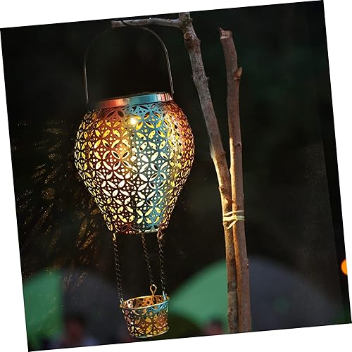 Miniatura 5 de Uonlytech Lámpara colgante de jardín solar creativa proyección hueco patio luz solar decorativo hierro arte luz al aire libre cálido linterna