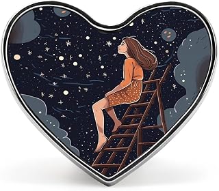 Girl on Ladder Brooch Pins Heart Shaped Lapel Pin Personalized Metal Heart Brooch Badge Fashion Button Badges Clothing Accessory for Coat Dress Clothes Decor&Gifts