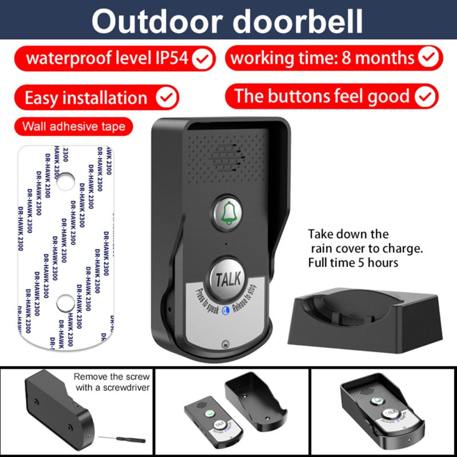 Interphone sans fil, étanche, portable, intérieur/extérieur, interphone bidirectionnel pour la maison, interphone longue portée de 1 000 m (noir)
