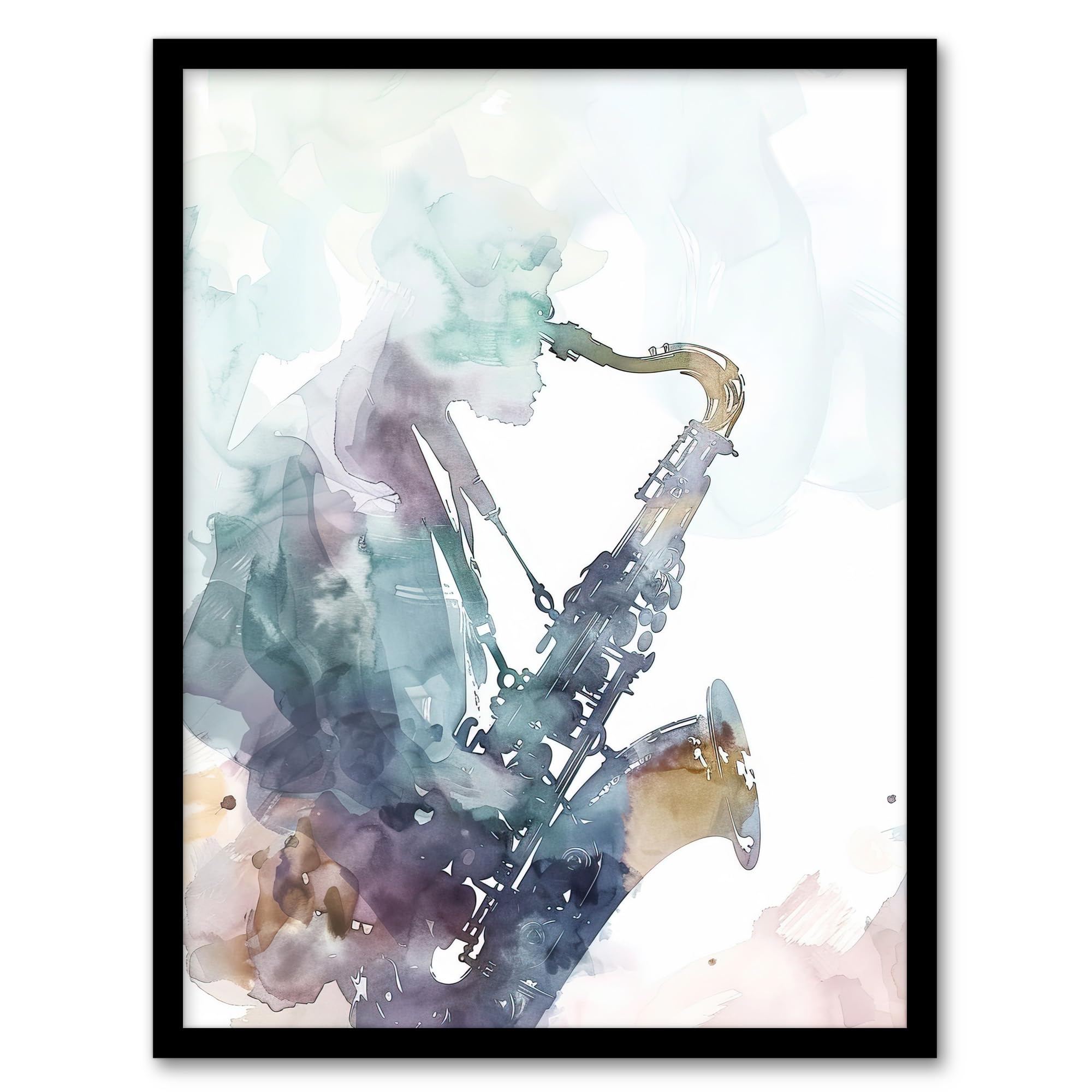 Artery8 Abstract Saxophone Jazz Musician Watercolour Living Room Artwork Framed Wall Art Print 18X24 Inch