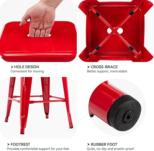 Miniatura 5 de Vogue Furniture Direct Taburetes de bar de metal de 24 pulgadas, taburetes de bar de altura de mostrador, taburetes apilables para interiores y