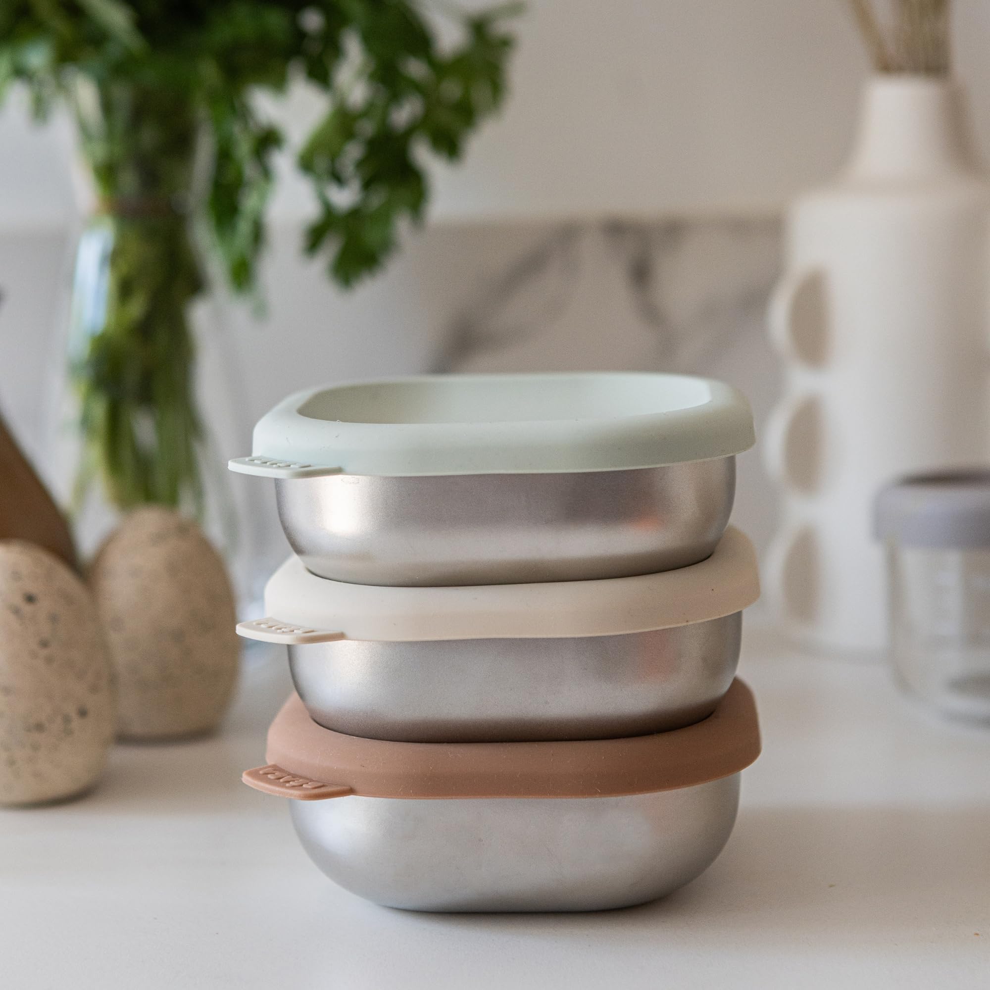 BÉABA, Lot 3 Pots Repas Bébé Inox, Portions Évolutives Purées & Goûters, Hermétiques, Incassables, Micro-ondes & Congélateur, Sans BPA, Sans Odeur, Boîtes de Conservation Durables, 250 mL, Natural Set
