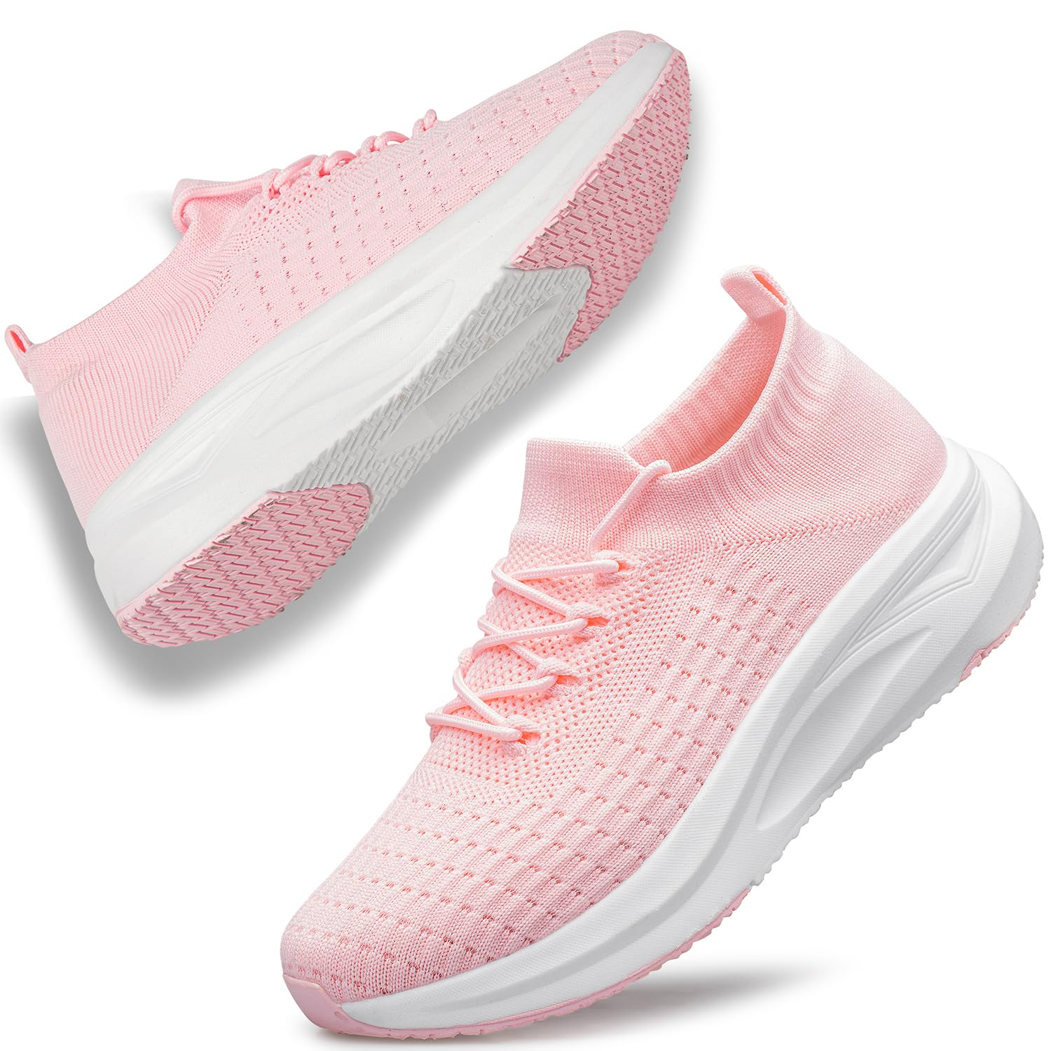 Womens Slip on Walking Shoes Comfort Lightweight Breathable Sock Shoe Non-Slip Mesh Casual Fashion Tennis Running Sneakers Pink Size 8