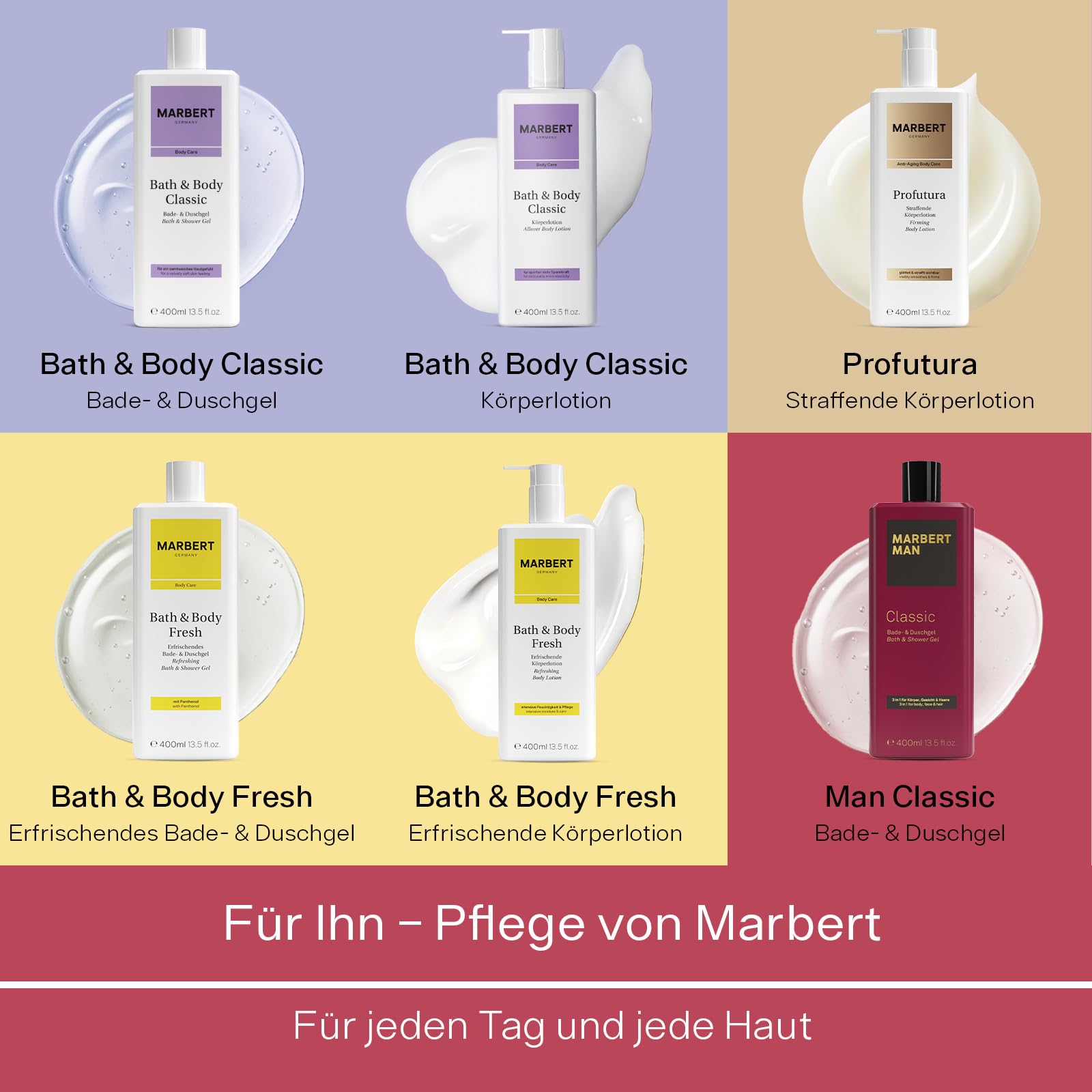 Marbert Man Classic 6 x 400 ml – Bade- & Duschgel mit klassisch-maskulinem Duft – Sanfte Reinigung für Haut & Haare – Für ein erfrischtes Hautgefühl