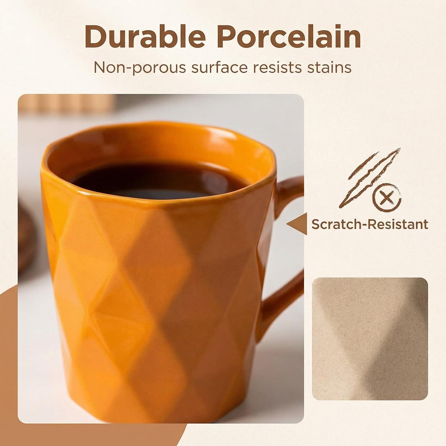 11 Ounce Porcelain Mugs, Set of 6, Tea and Cocoa Mug Set, Multicolor, Matte - Image 2