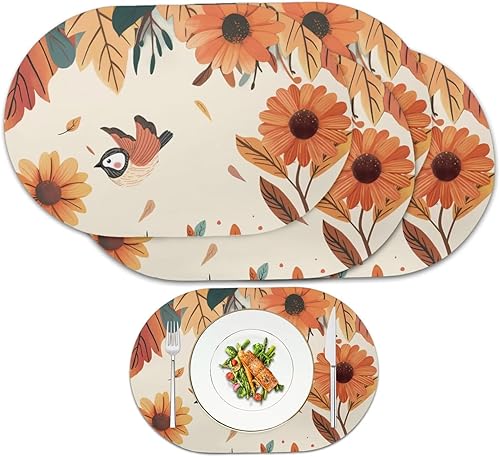 Miniatura 61 de Heat Resistant Placemats Oval Placemats Set of 6 Leather Washable and Wipeable Non Slip Place Mats, Waterproof Modern Dining Table Mats, Oval Floral