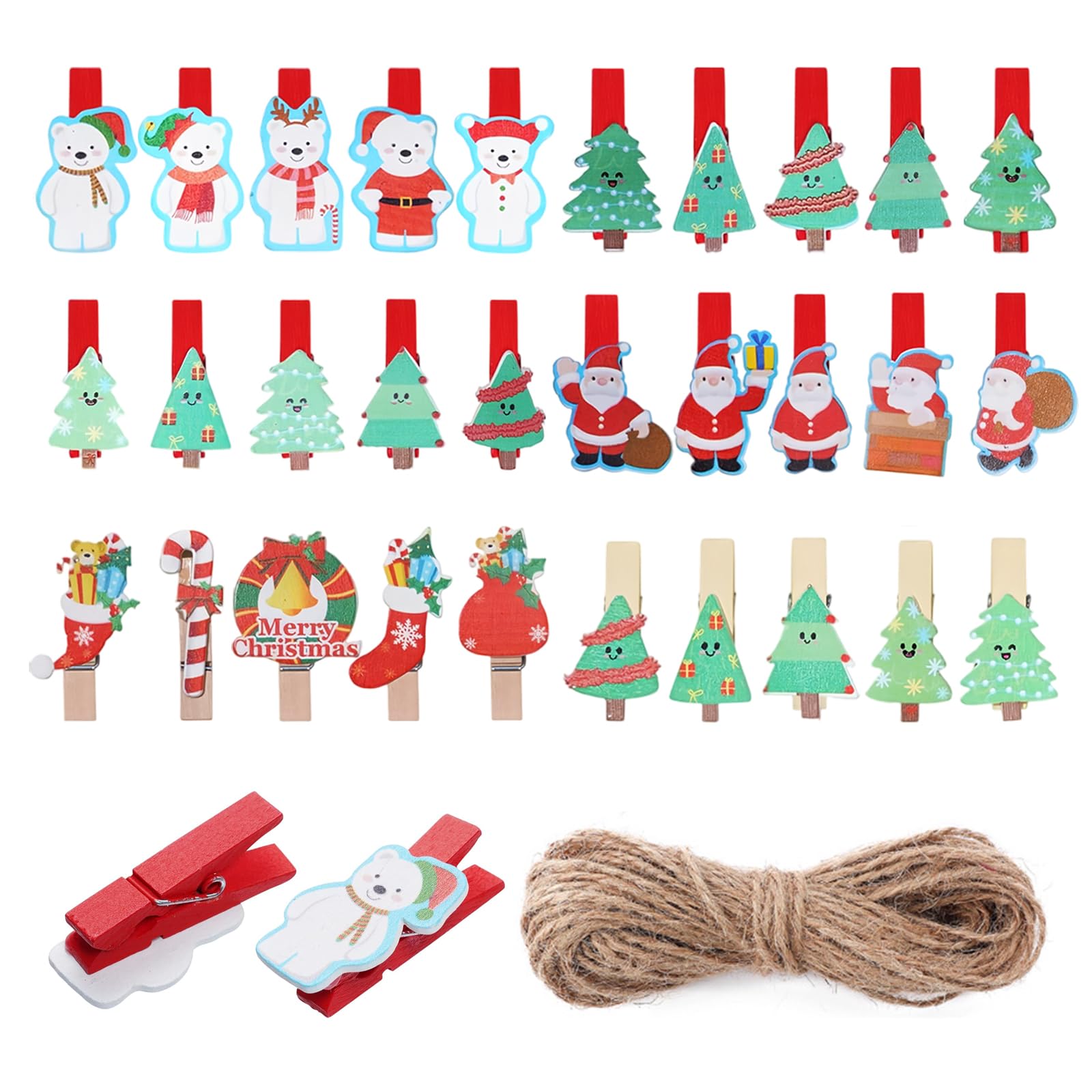 50 Pièces Pinces De Noël En Bois Pinces à Linge De Noël Bois Clips