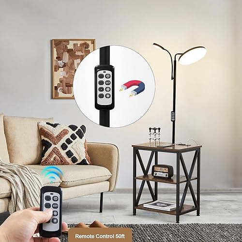 Miniatura 4 de LOKHOM Lámpara de pie LED con mesa, mesa auxiliar estrecha de 59 pulgadas con lámpara conectada con USB C+A y 2 tomacorrientes, lámpara de mesita de