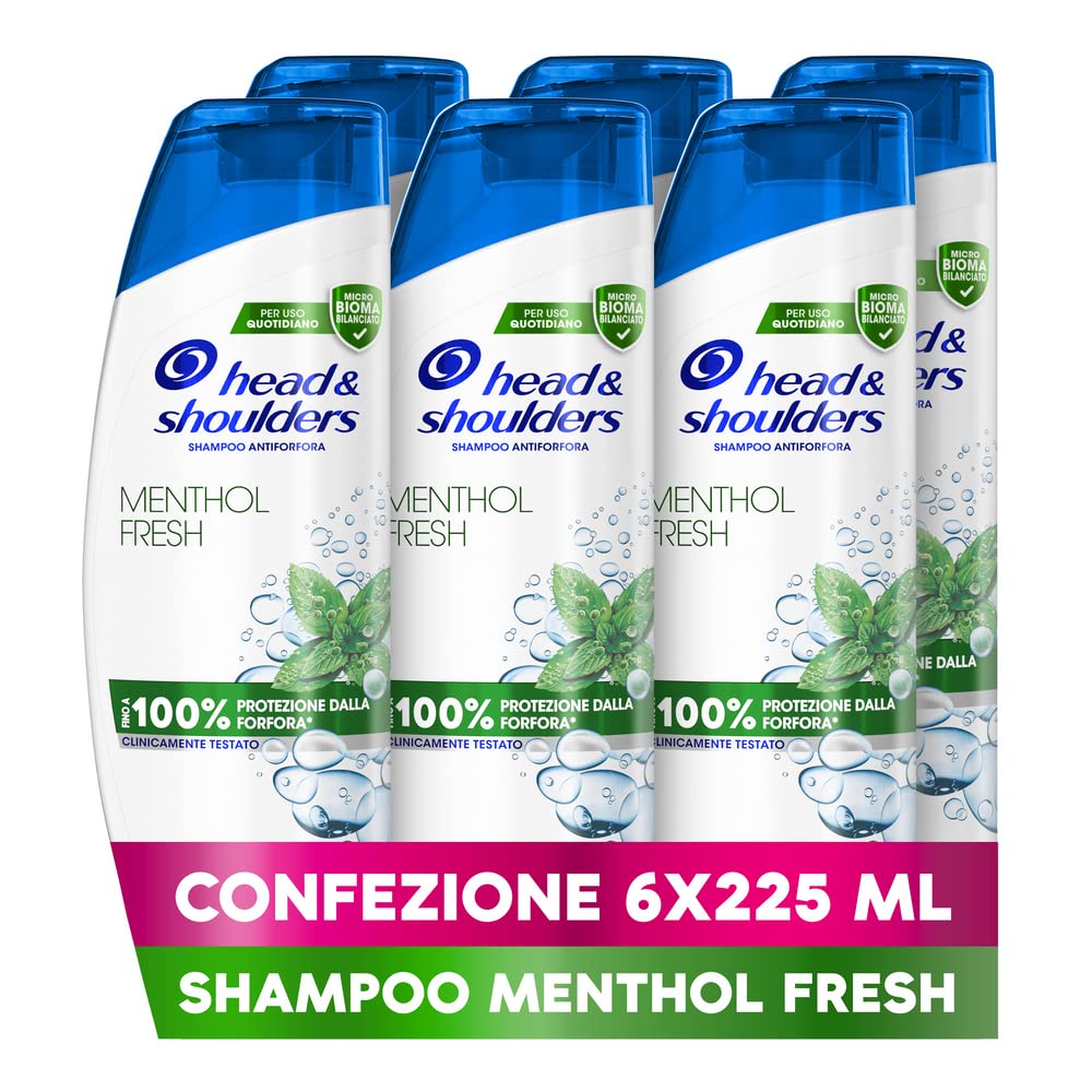 Head & Shoulders Menthol Fresh Shampooing Anti-pelliculaire pour cheveux gras, jusqu'à pellicules pour la peau, cliniquement prouvé 225 ml x6