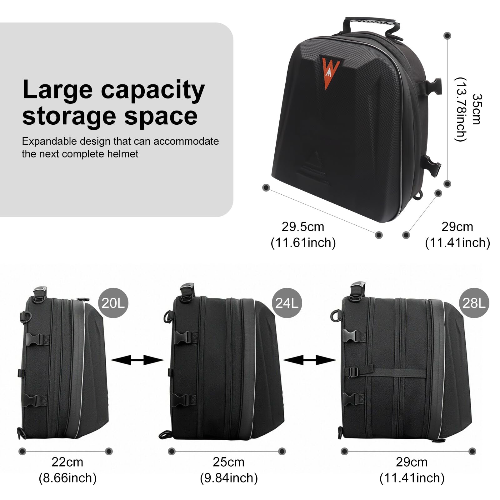 Motorrad-Hecktasche ABS Hartschalen Helmtasche wasserdichte Motorrad-Reisetasche Helmhülle mit erweiterbarem Stauraum 20L-28L
