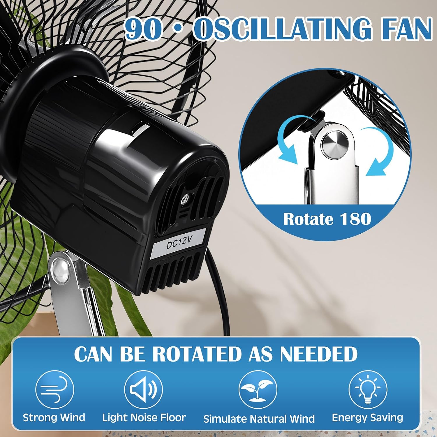 Tujoe 2 Pcs 12 Volt Car Fan Cigarette Lighter, Clip on Oscillating, 10 Inch