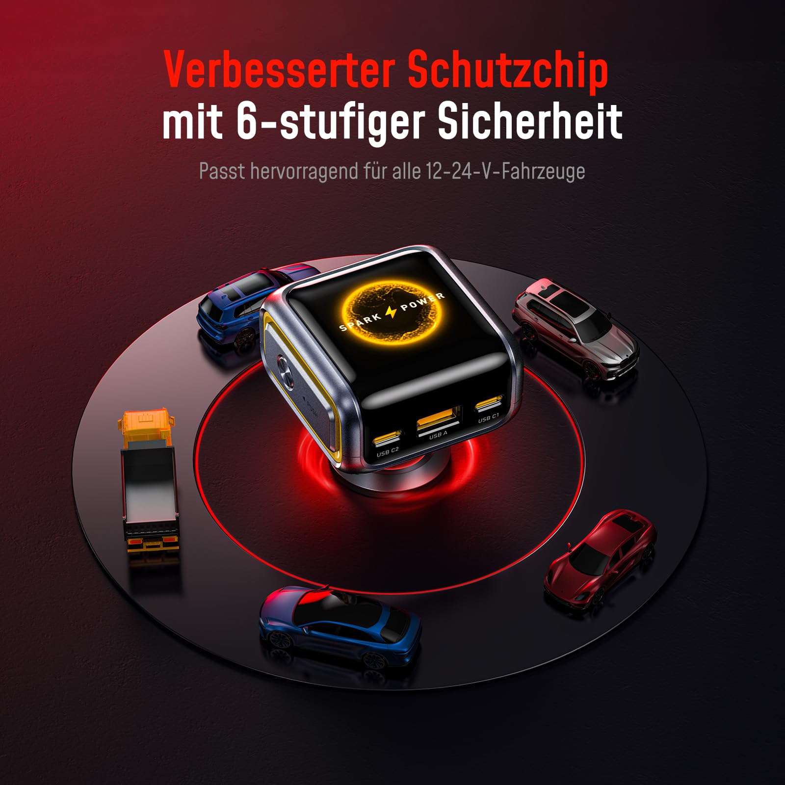 USB-C Kfz-Ladegerät mit Display, AOHI 140W PD3.1 Auto Schnellladeadapter, SUPERAUTO 3-Port Typ-C/USB A 24/12V Zigarettenanzünder Adapter für iPhone 17/16/15, Galaxy S25, MacBook Pro/Air, iPad, AirPods