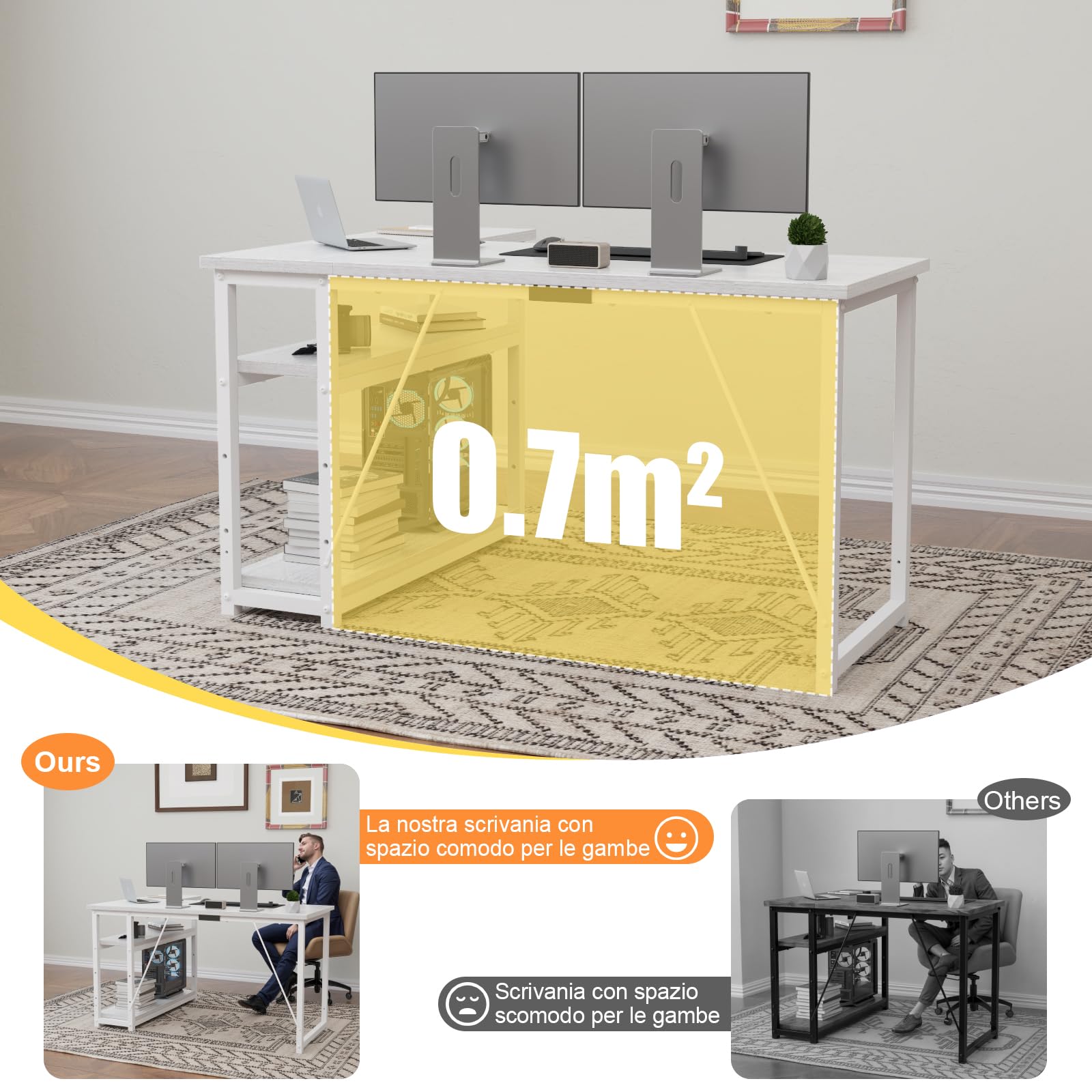 TRIUMPHKEY Scrivania ad Angolo Reversibile 120 x 80cm, Scrivania a Forma di L con Ripiani,Tavolo da Lavoro,Struttura in Acciaio, per Computer, Ufficio, Studio and Soggiorno, Marrone rustico