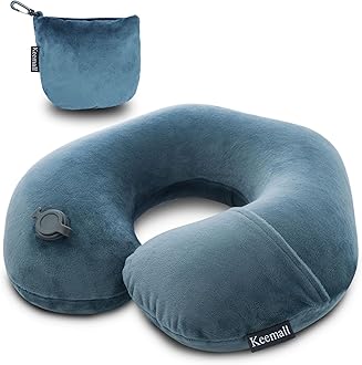 Keemall Inflatable Travel Neck Pillow for Airplane Train Car Washable Pillowcase U Shaped Office Napping Pillow
