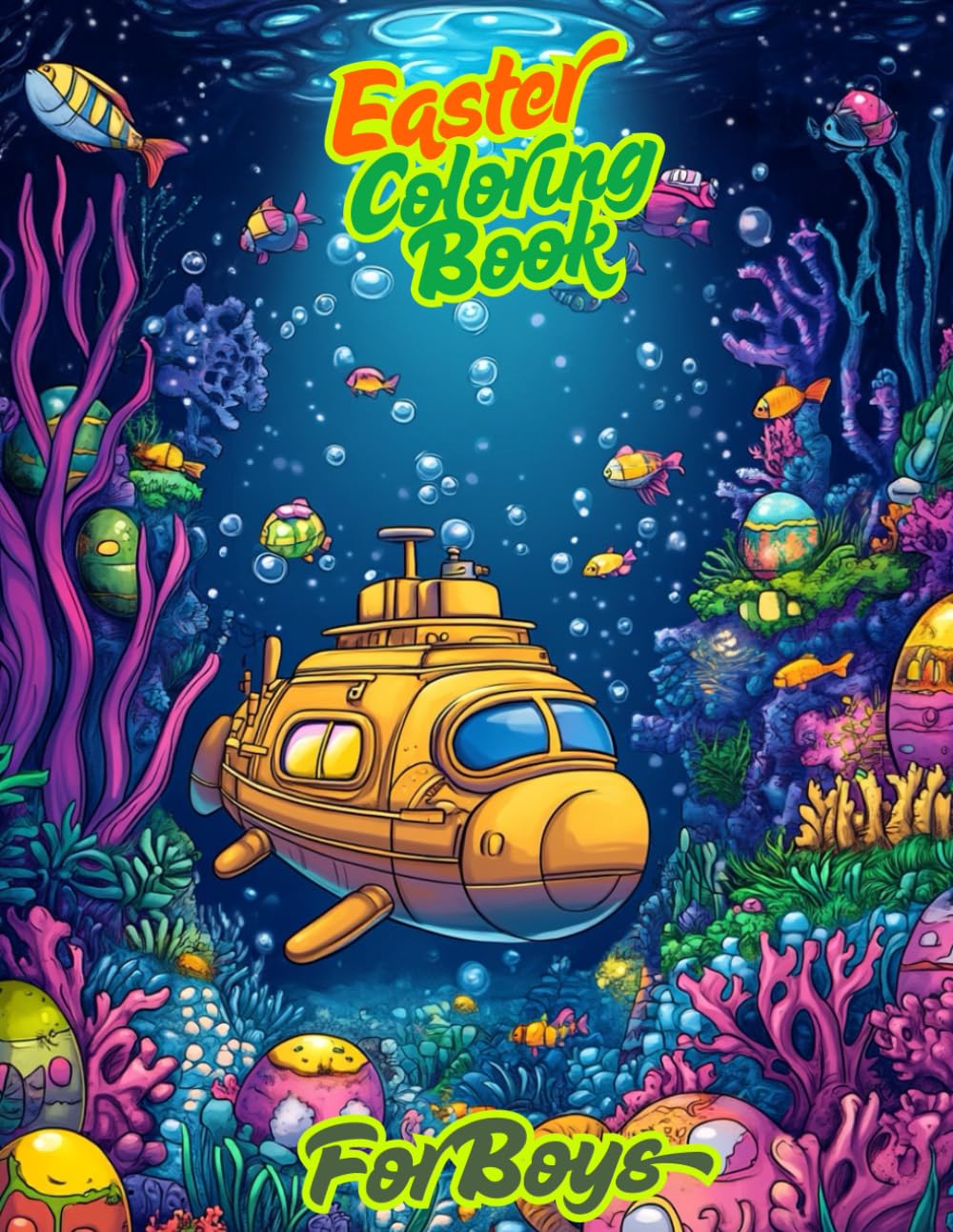 Easter Coloring Book for Boys: Fun and Easy Coloring Book with Monster Trucks, Dinosaurs, Race Cars, Robots, Space, and Easter Eggs | Ages 4-8