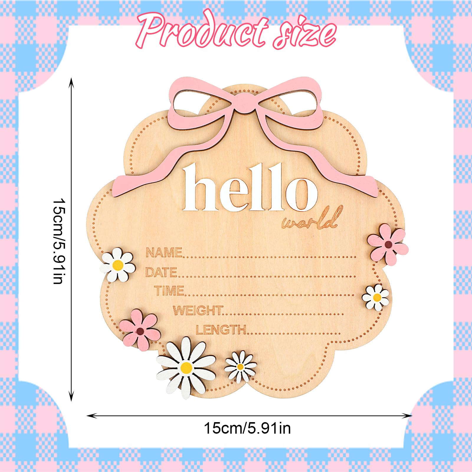 Biglietti di benvenuto per neonati in legno con scritta tedesca Nogeqi Hello World