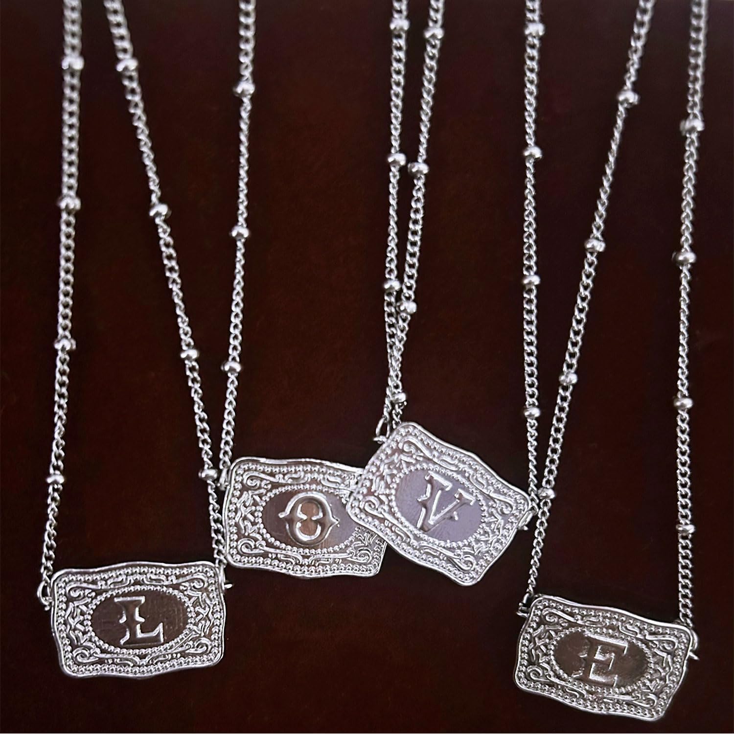 Initial Letter Necklace for Women Embossed Belt Buckle Necklace Sliver Personalized Letter Pendant Necklace Trendy Initial Letter jewelry for Women - Image 6