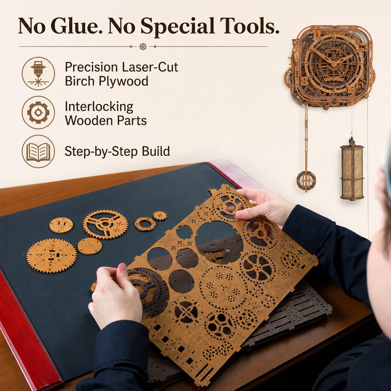 WOODEN.CITY Puzzle 3D in legno – Orologio da parete a forma di mappamondo | Orologio in legno puzzle per adulti | 369 pezzi | Orologio meccanico puzzle 3D | Non richiede colla | Prodotto in UE
