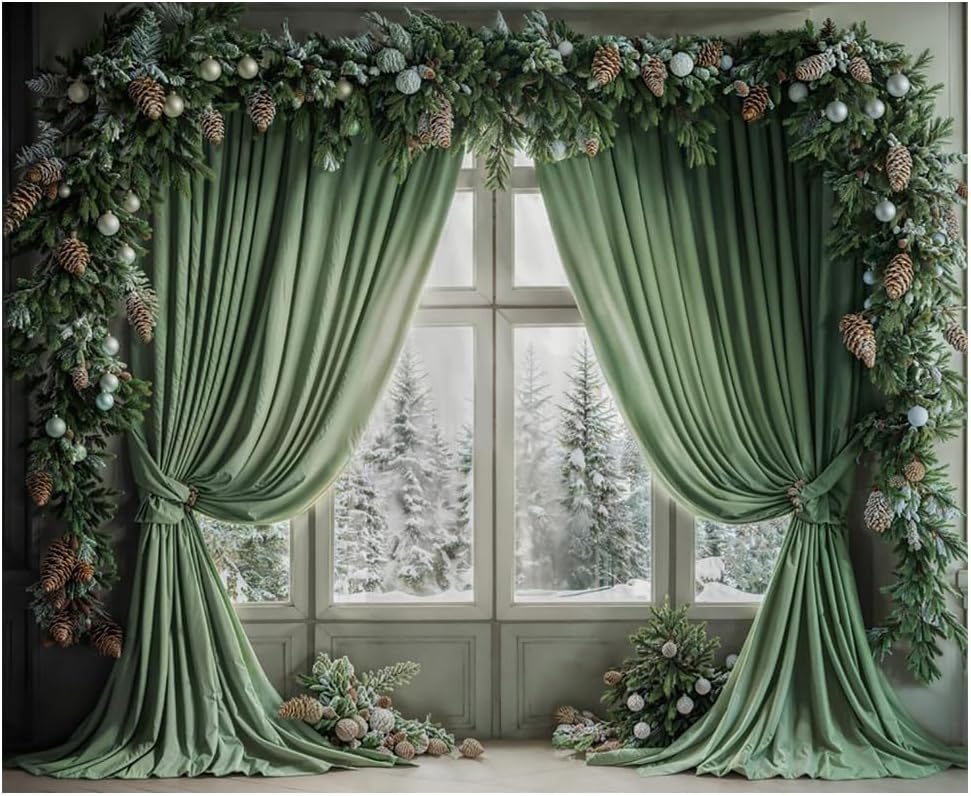 Kate 7x5ft Winter Backdrops for Photography Frozen Tree Background Green Curtain Background Merry Christmas Day Studio Backdrop