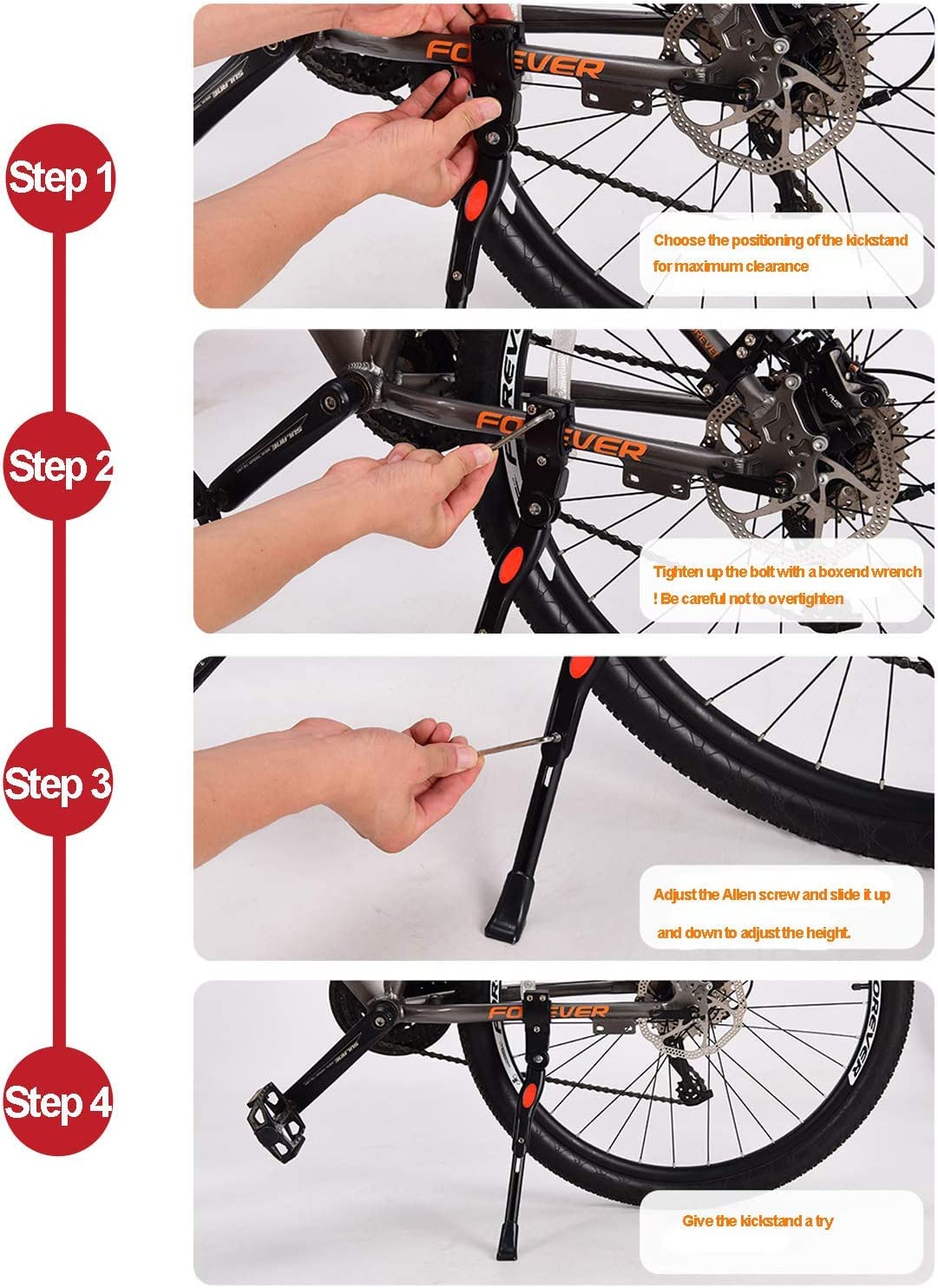 UDee Bicycle Kickstand Adjustable, Bicycle Side Kickstand Rear Mount Fit for 22" 24" 26" 28" 4