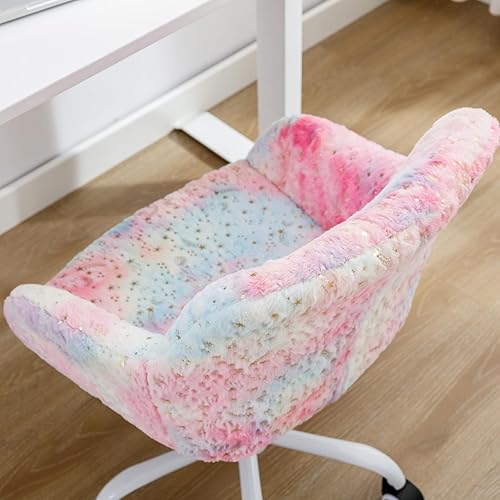 Miniatura 22 de DUOMAY Silla de escritorio para niños, silla de computadora tapizada colorida de piel sintética para niños y niñas, bonita silla giratoria de Piel