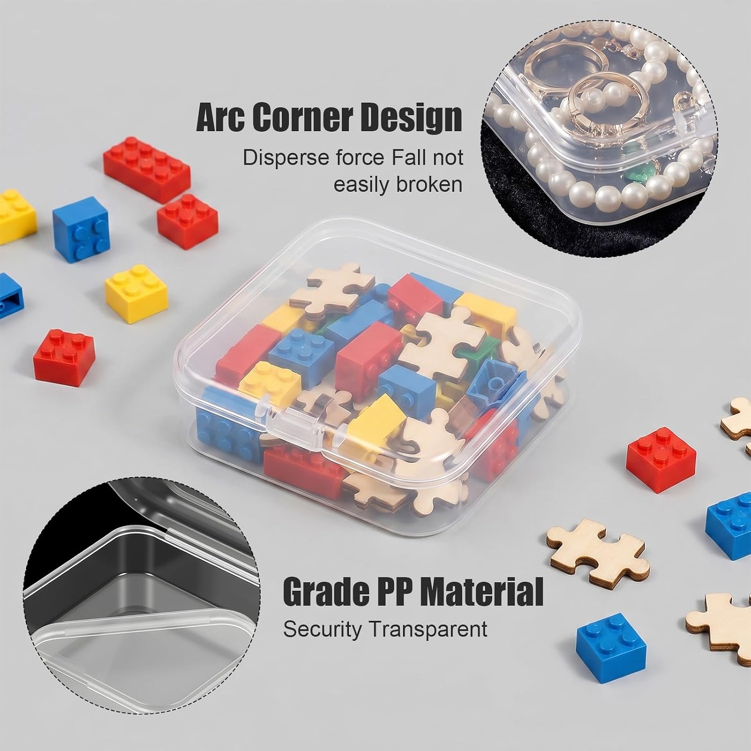 ElevateTech Mini Storage Containers Box, 2 Pcs Clear Plastic Beads Storage Container Box with Hinged Lid 2.5 x 2.5 Inches Small Square Organizer Case for Beads Crafts Game Pieces and Small Items image 3
