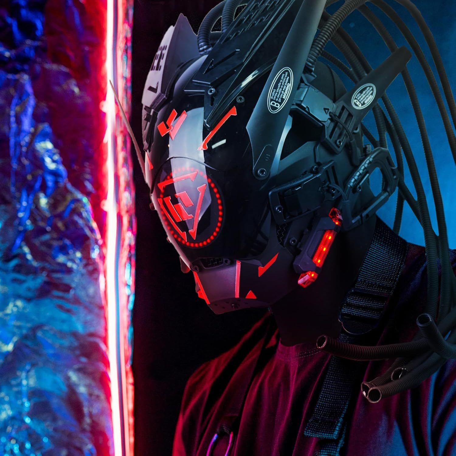 Marikito LED Mask for Adults, Futuristic Punk Mask Helmet with Flame Braid - Perfect for DJ Raves, Sci-Fi Cosplay, Halloween Parties & Themed Events