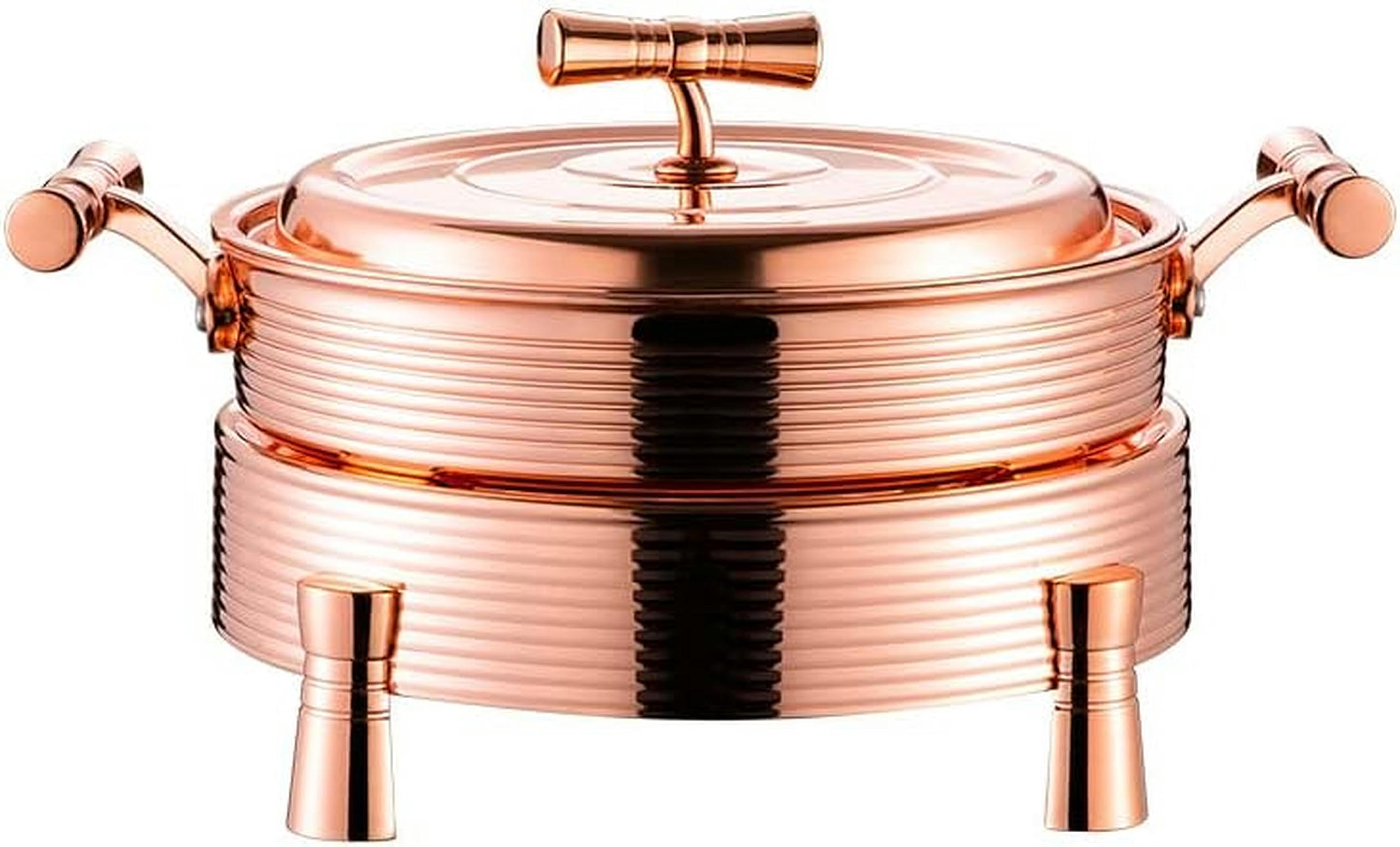 Hadecoll Golden Catering Buffet Servers And Heaters - Round Food Warmer, Stainless Steel Hot Pot Buffet Set, 3 In 1 Food Warmer With Glass Viewing Lid And Built In Lid Holder,-26Cm