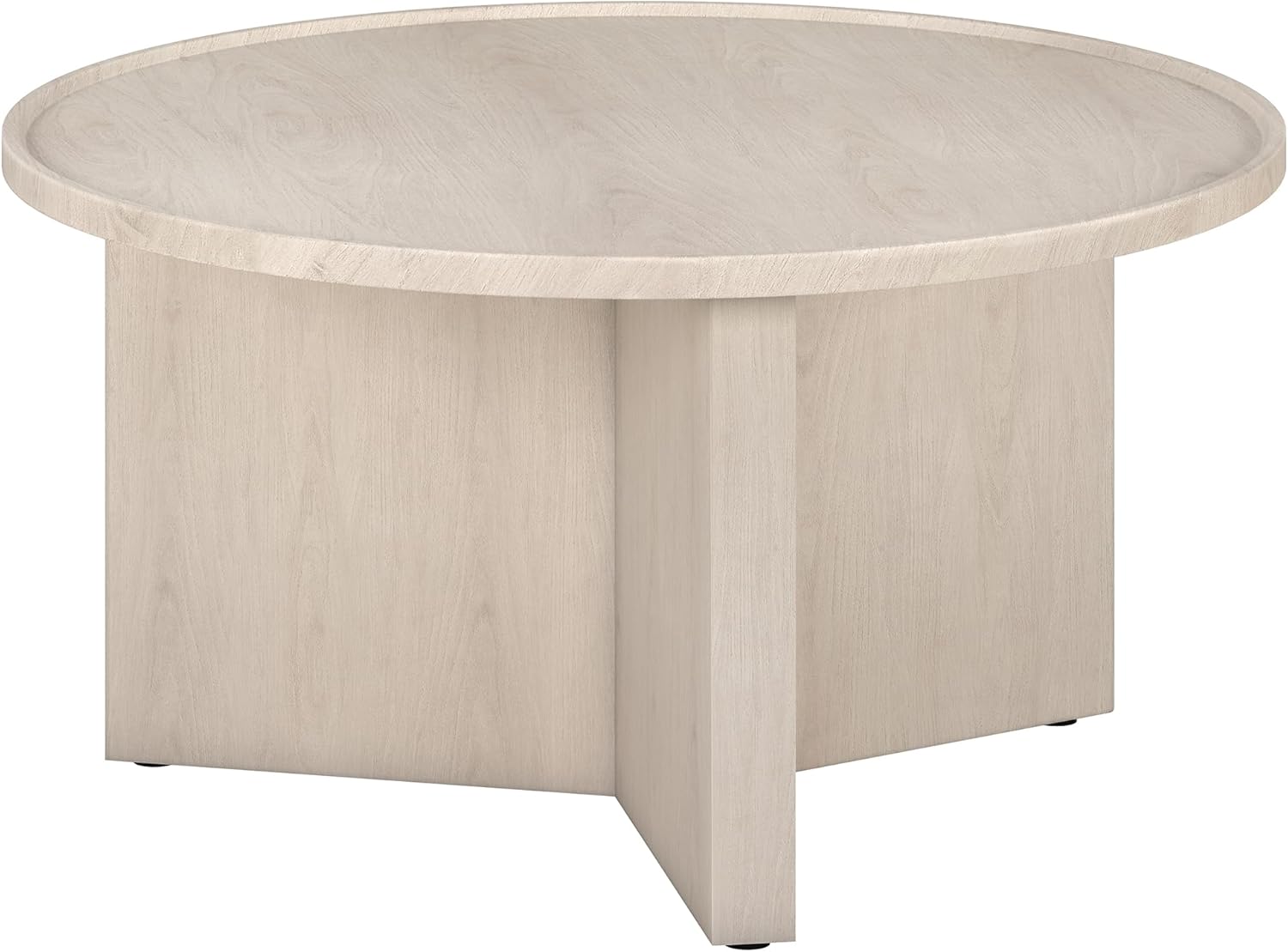 Henn&Hart 32" Round Wood Pedestal Low-Profile Coffee Table for Living Room, Family Room, Office or Apartment, Beech White