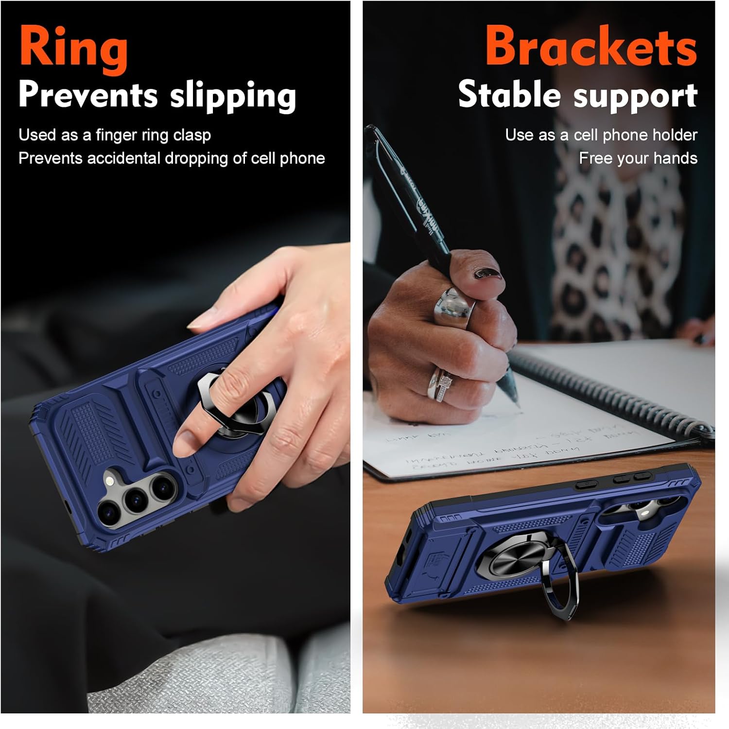 Phone Case for Samsung Galaxy S24/S25 5G with Tempered Glass Screen Protector Card Slots Ring Stand Shockproof Soft Silicone Bumper Hybrid Two Layer Defender for S 24 24S 25 25S G5 Blue - Image 8