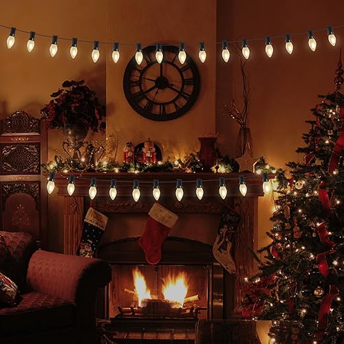Miniatura 4 de Abeja Luces LED de Navidad C7, 25 pies C7 blanco esmerilado con 27 bombillas incandescentes vintage (base E12, 0.6 W) cadena de luces vintage de