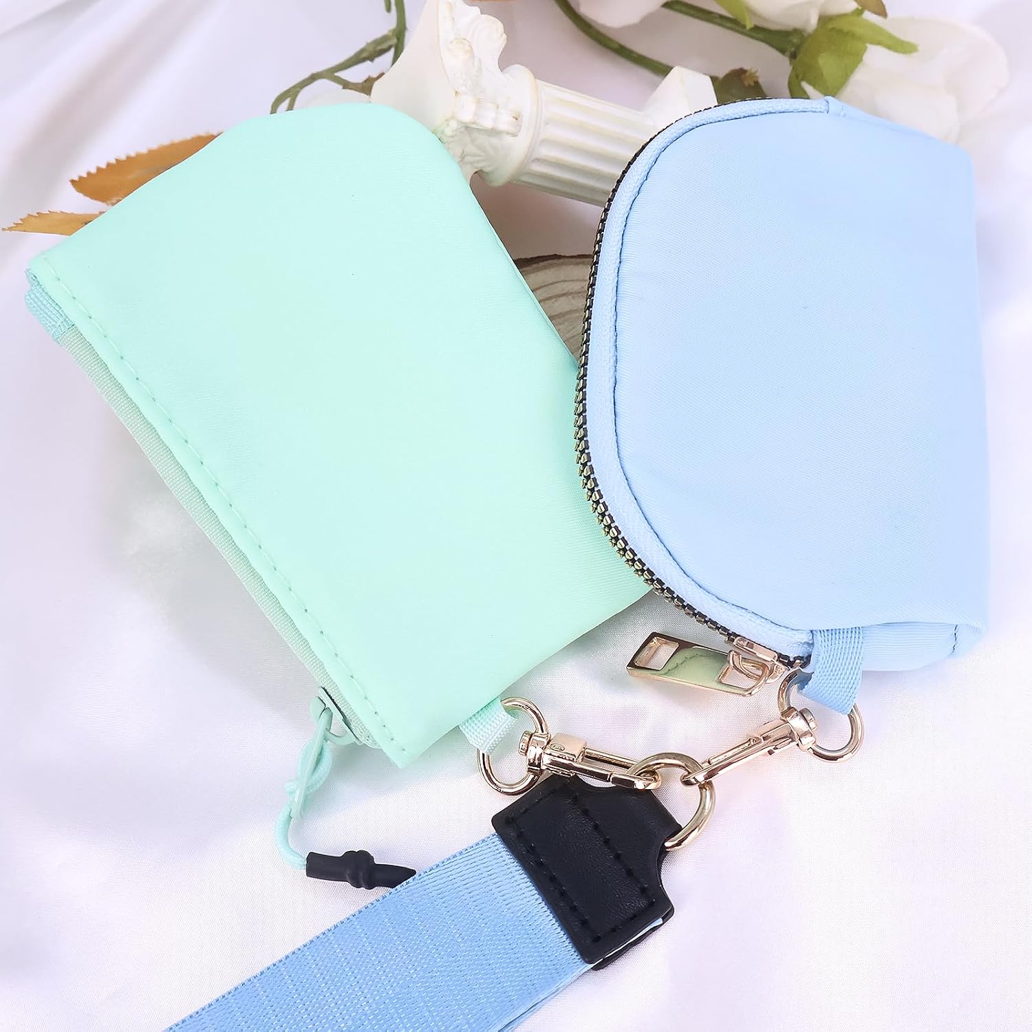 Mini Zip Around Wristlet Wallet for Women, Waterproof Purse, Dual Pouch Wristlet Portable Coin Pocket Keychain