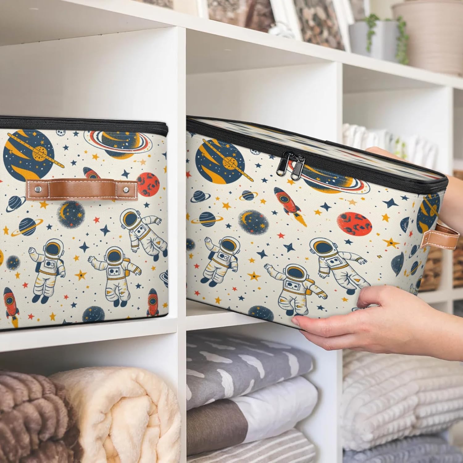 2-Pack Storage bins with lids - 26 quart organizer bins - Collapsible fabric storage bins with sturdy handles and double zipper tops - Versatile for home, toys, dorm rooms