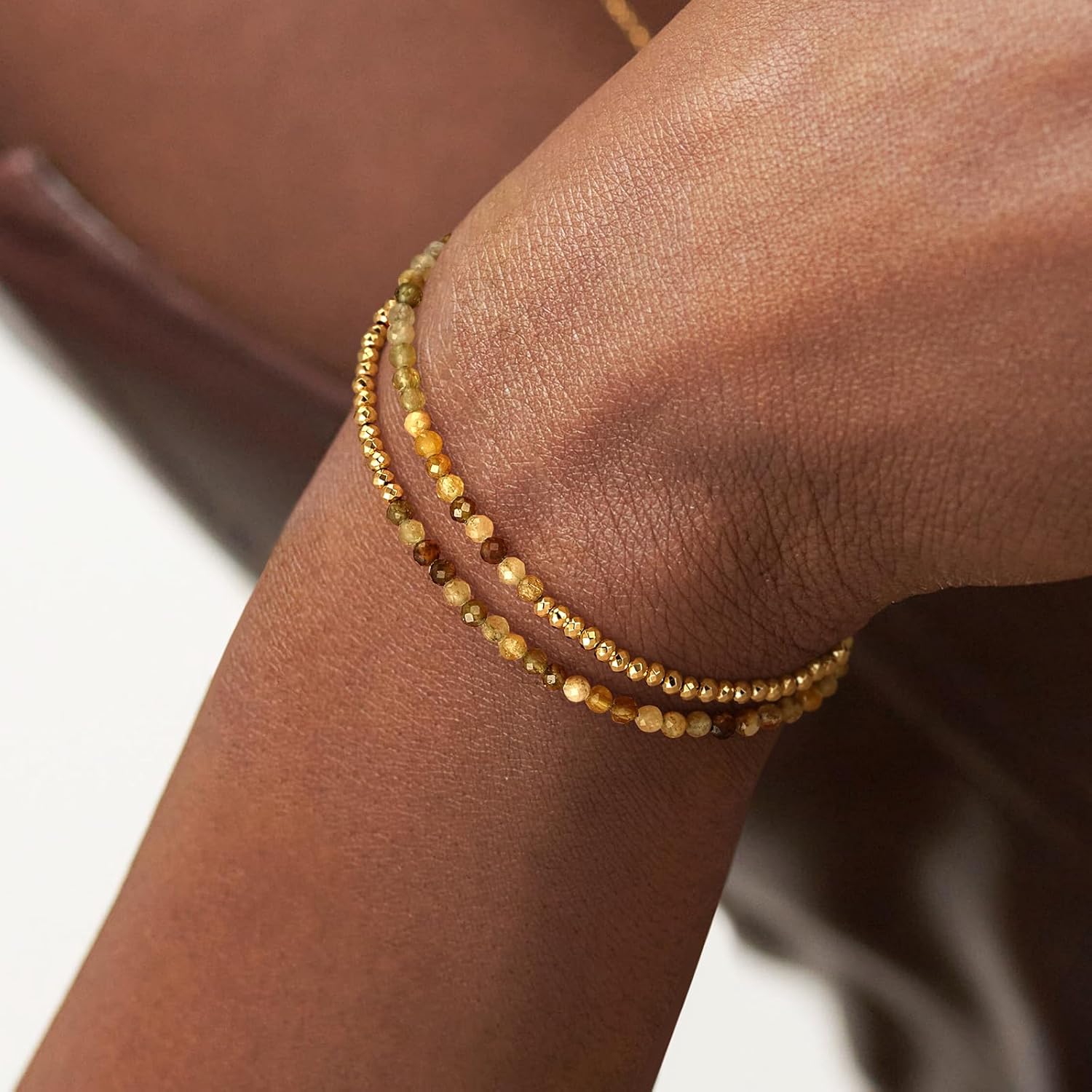 MEVECCO Bead Bracelet for Women Layered Stone Mixed Bracelets 18K Gold Plated Handmade Custom Beaded Charm Chain Bracelet Stack Jewelry Gifts - Image 4