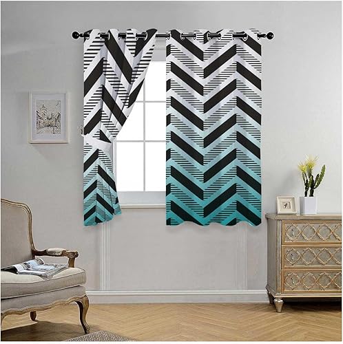 Miniatura 2 de Cortinas para Cocina White Cyan Gradient Geometric Checked Accordion Folding Doors Interior Darkout Curtains for Bedroom 63Inch Width by 63Inch