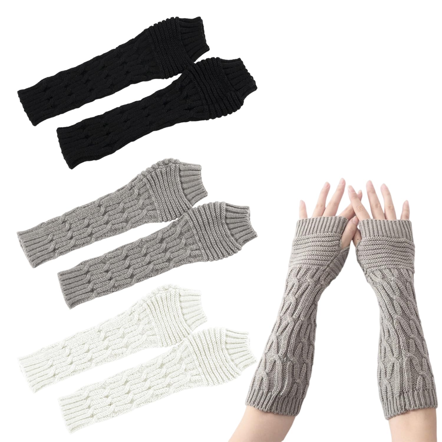 EPCDBBRT 3 Pairs Of Knitted Gloves, Fingerless Gloves, Long Gloves, Autumn And Winter Warm Gloves, Women'S Knitted Gloves, Simple Knitted Gloves