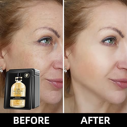 Miniatura 2 de Mascarillas faciales para el cuidado de la piel, mascarilla hidratante de oro de 24 quilates, mascarillas faciales antienvejecimiento, hoja