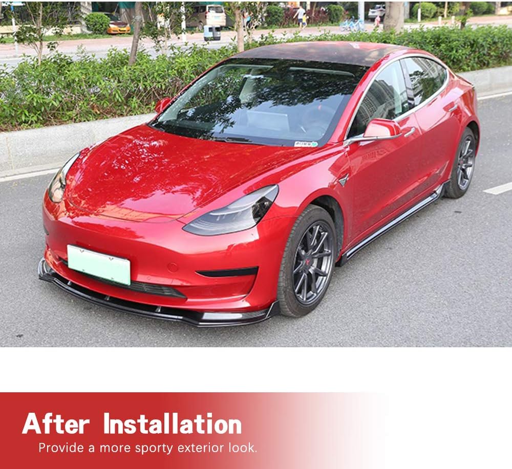 Model 3 Front Bumper Lip Spoiler fits for Tesla Model 3 2017-2022 ABS Glossy Black Carbon Look 3PCS Front Lip Chin Spoiler Splitter Factory Outlet(Carbon Look)